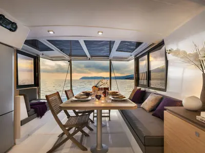 Salon of PRIVATE BAY, a Bali 4.0 catamaran at Primošten, Croatia