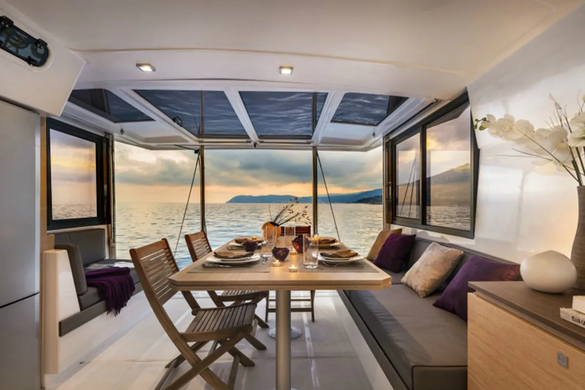 Salon of PRIVATE BAY, a Bali 4.0 catamaran at Primošten, Croatia