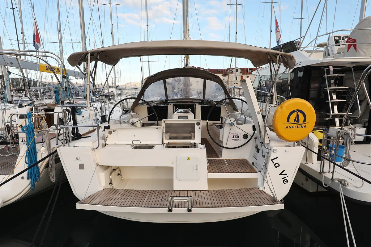 Exterior view of La Vie, a Dufour 412 GL sailboat at Grad Biograd na Moru, Croatia