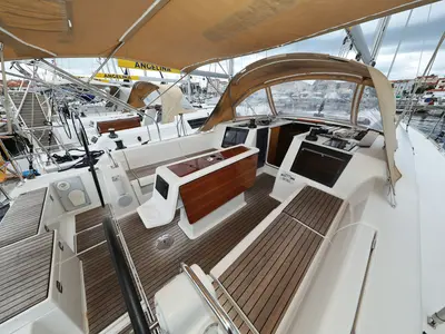 Deck of La Vie, a Dufour 412 GL sailboat at Grad Biograd na Moru, Croatia