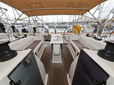 Cockpit of La Vie, a Dufour 412 GL sailboat at Grad Biograd na Moru, Croatia