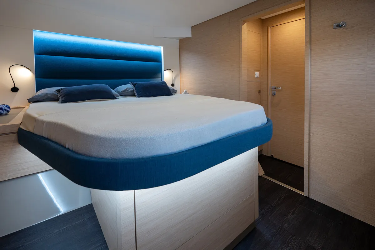 Cabin on Calypso, a Fountaine Pajot Tanna 47 catamaran at Cannigione, Italy