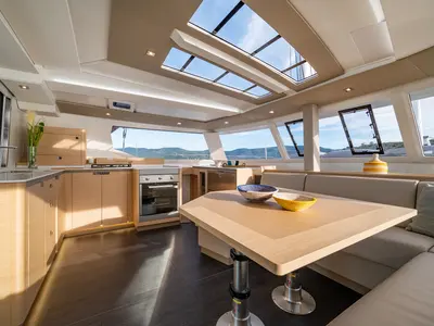 Galley of Calypso, a Fountaine Pajot Tanna 47 catamaran at Cannigione, Italy