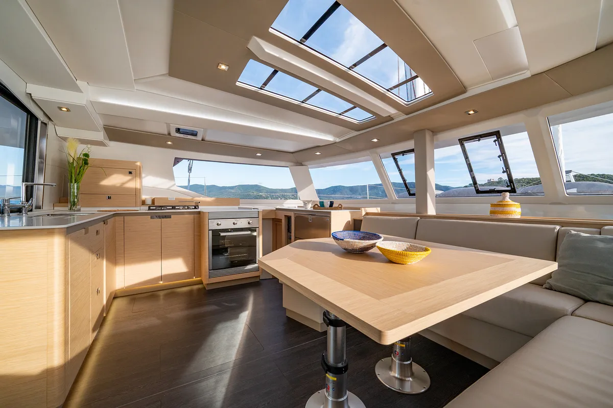 Galley of Calypso, a Fountaine Pajot Tanna 47 catamaran at Cannigione, Italy