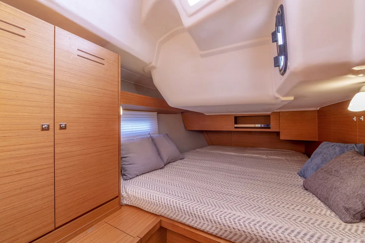 Cabin on Sandra, a Dufour 430 GL sailboat at Marmaris, Turkey