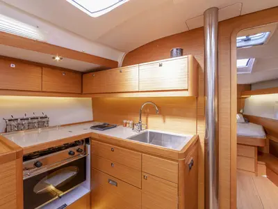 Galley of Sandra, a Dufour 430 GL sailboat at Marmaris, Turkey