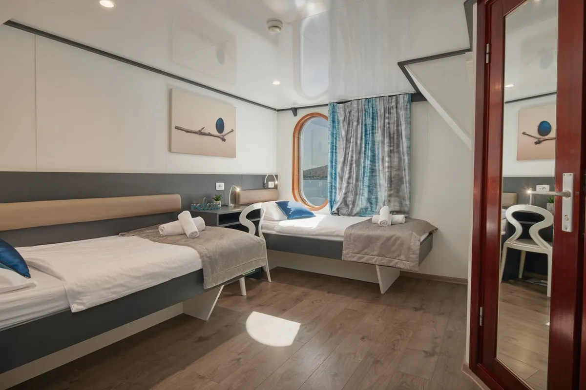 Cabin on Lupus Mare, a Custom Made Lupus Mare motorboat at Split, Croatia