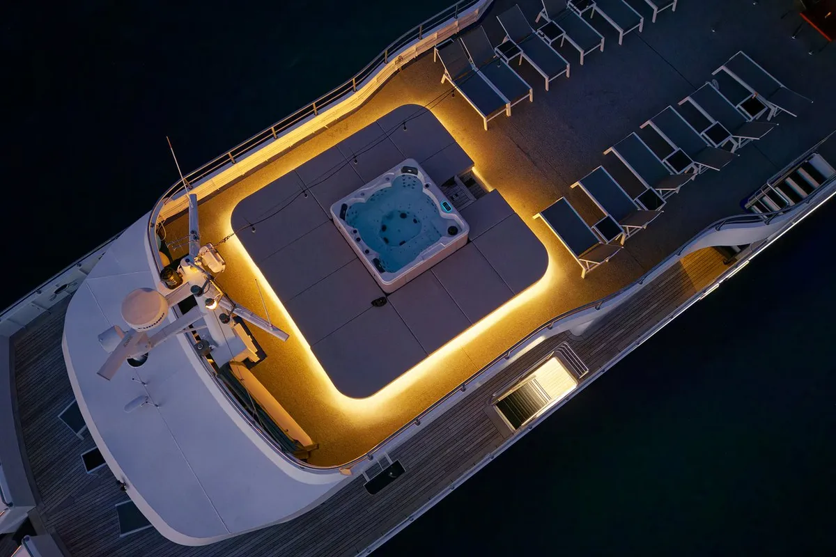 Deck of Lupus Mare, a Custom Made Lupus Mare motorboat at Split, Croatia