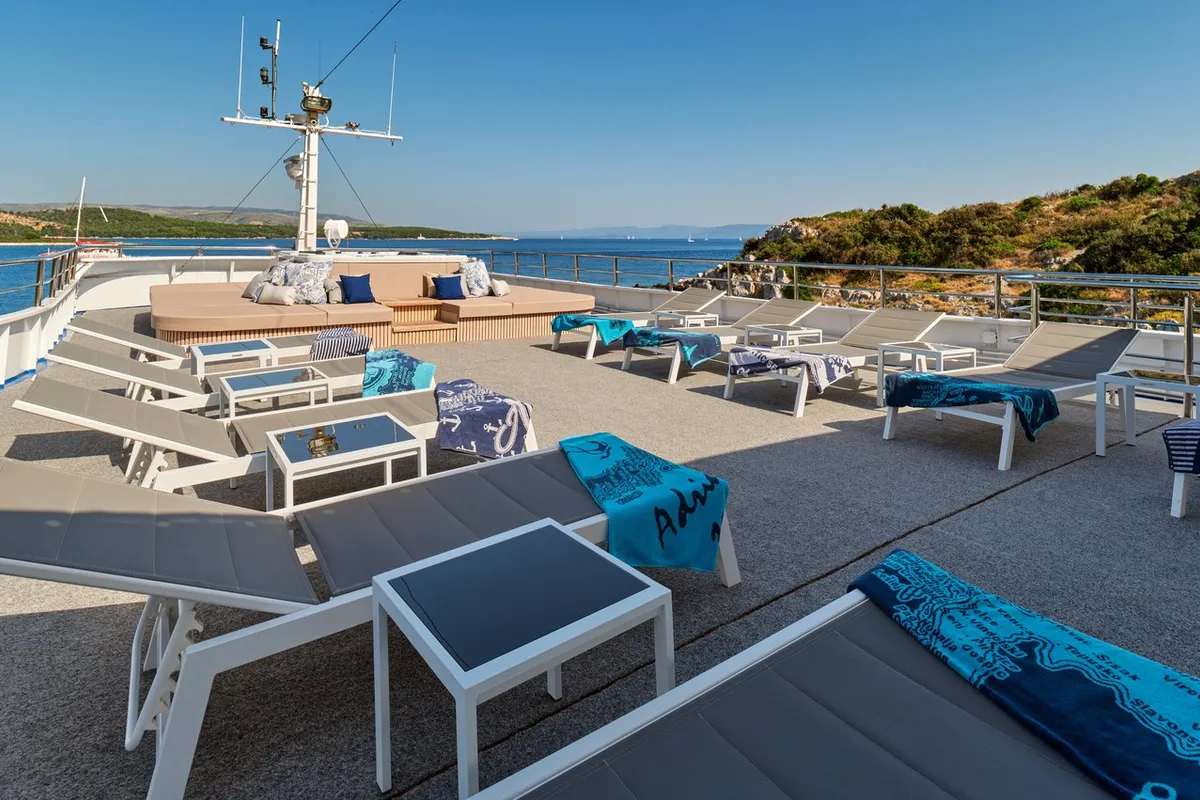 Deck of Lupus Mare, a Custom Made Lupus Mare motorboat at Split, Croatia