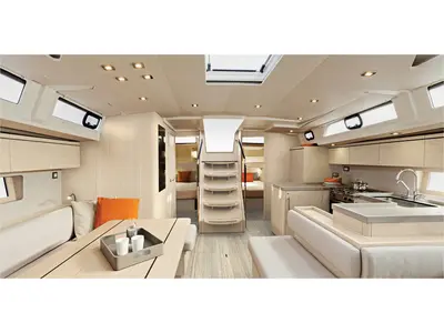 Salon of Barracuda (Refit 2026 - A/C - Generator - Electric Heads - 12 Pax), a Beneteau Oceanis 51.1 sailboat at Kontokali,…