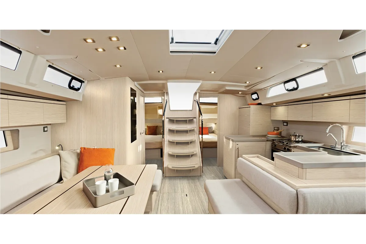 Salon of Barracuda (Refit 2026 - A/C - Generator - Electric Heads - 12 Pax), a Beneteau Oceanis 51.1 sailboat at Kontokali,…