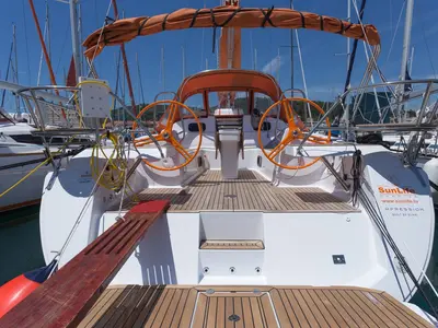 Cockpit of Lion, a Elan Impression 45 sailboat at Split, Croatia