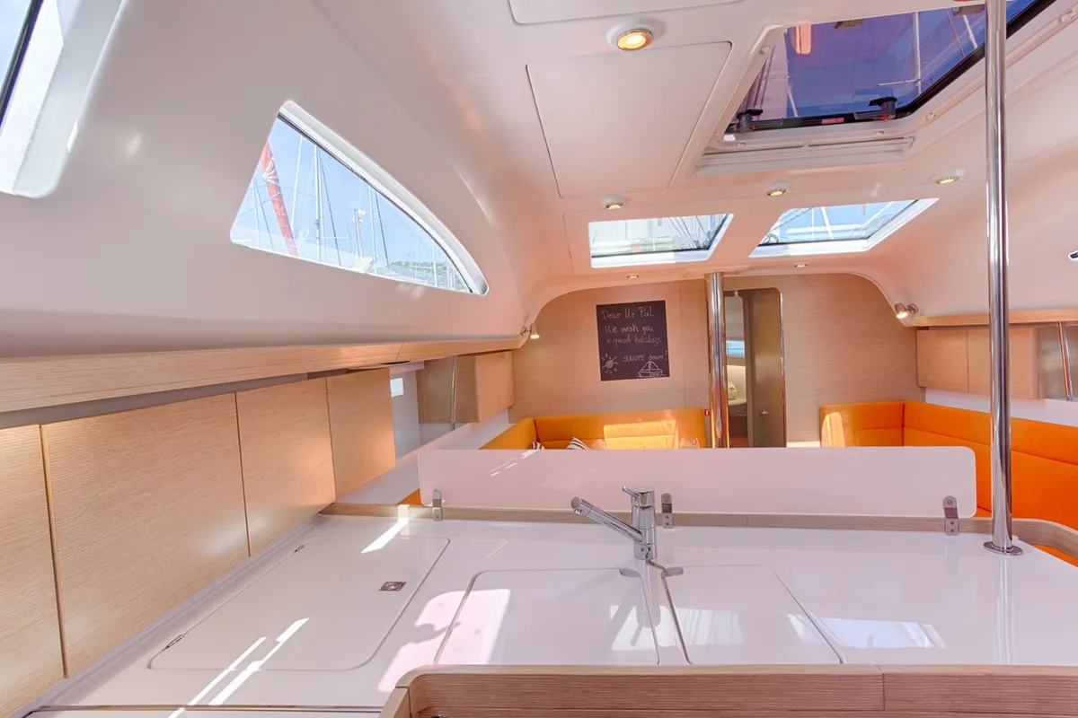 Galley of Lion, a Elan Impression 45 sailboat at Split, Croatia