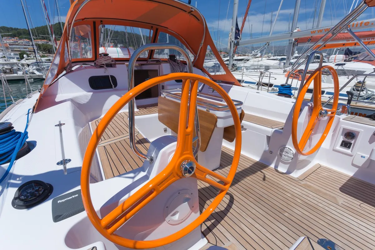 Cockpit of Lion, a Elan Impression 45 sailboat at Split, Croatia