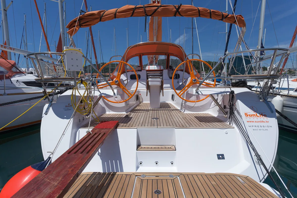 Cockpit of Lion, a Elan Impression 45 sailboat at Split, Croatia