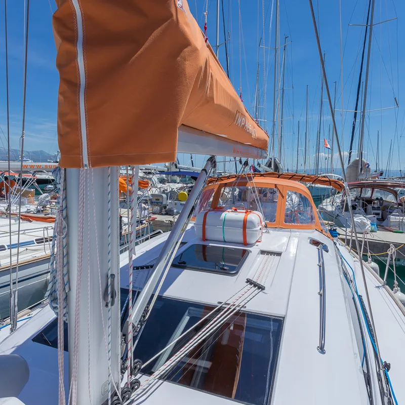 Deck of Lion, a Elan Impression 45 sailboat at Split, Croatia