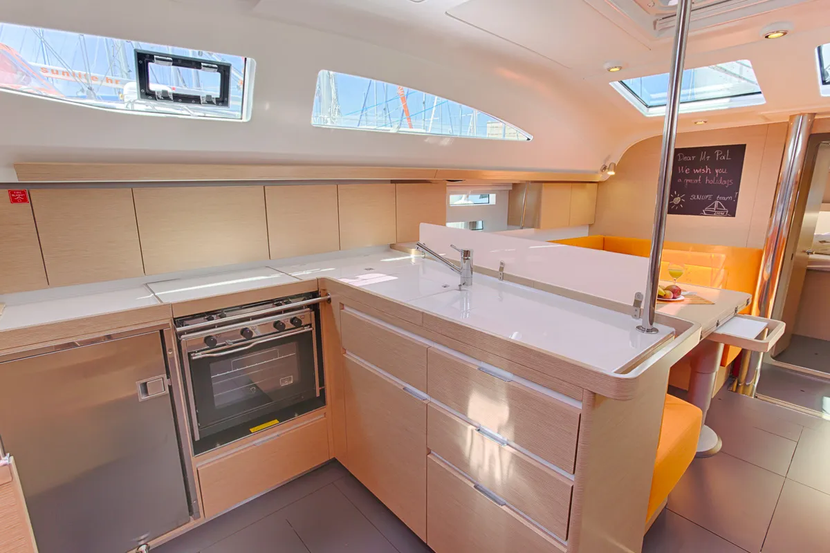 Galley of Lion, a Elan Impression 45 sailboat at Split, Croatia