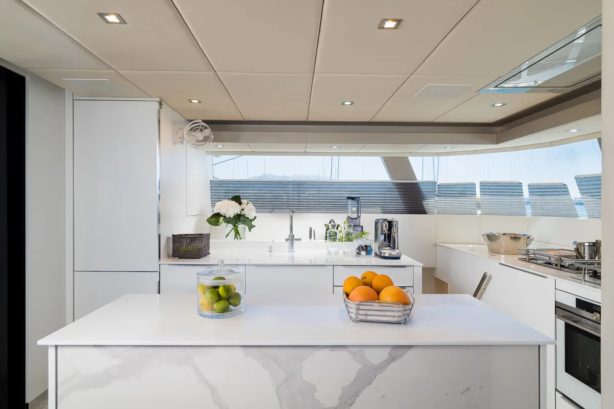 Galley of Solitaire, a Sunreef 50 catamaran at Grad Kaštela, Croatia