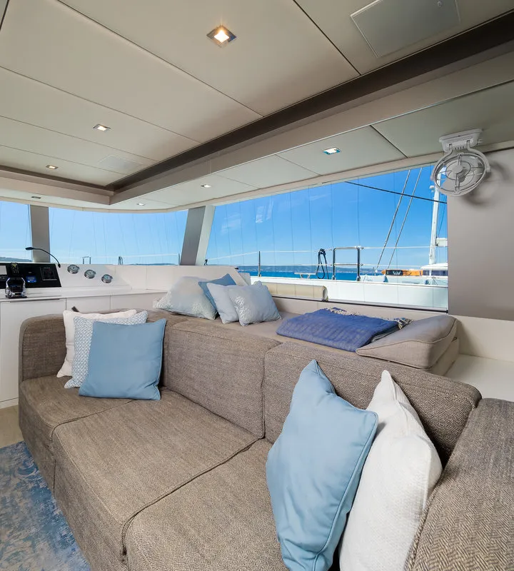 Salon of Solitaire, a Sunreef 50 catamaran at Grad Kaštela, Croatia