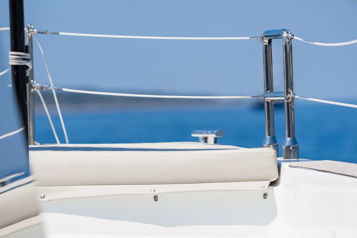Deck of Solitaire, a Sunreef 50 catamaran at Grad Kaštela, Croatia