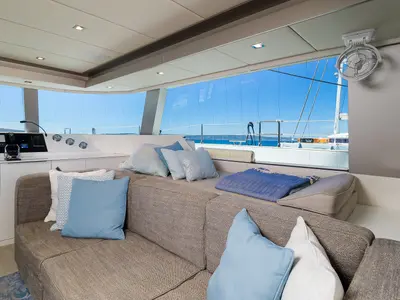 Salon of Solitaire, a Sunreef 50 catamaran at Grad Kaštela, Croatia