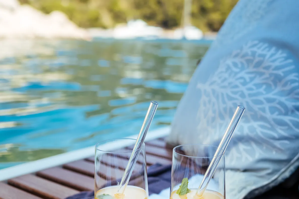 Deck of Solitaire, a Sunreef 50 catamaran at Grad Kaštela, Croatia