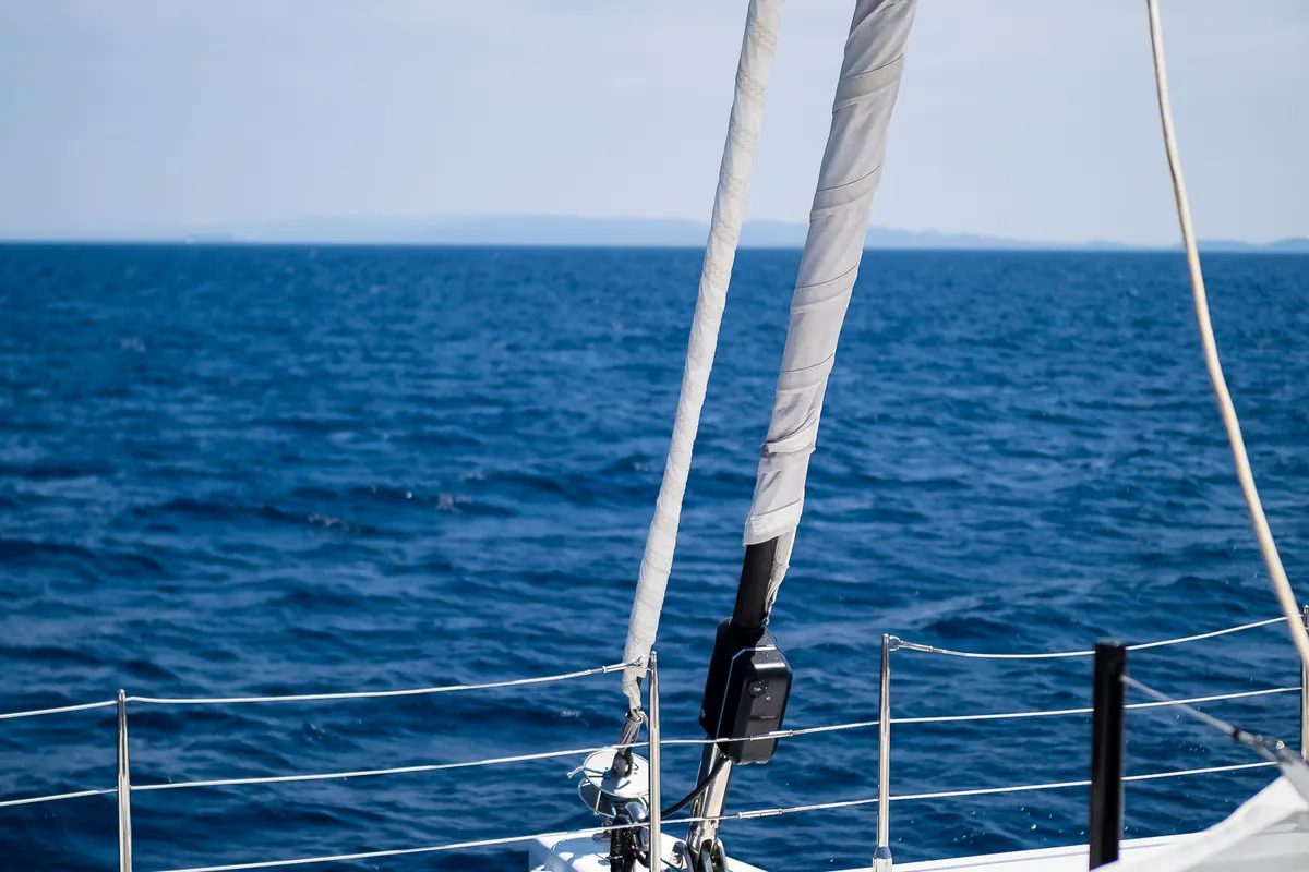 Deck of Solitaire, a Sunreef 50 catamaran at Grad Kaštela, Croatia