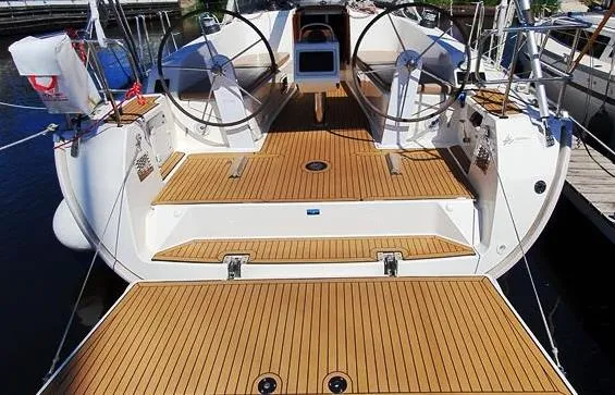 Cockpit of Hermes, a Bavaria Cruiser 41 sailboat at Thessaloniki, Greece