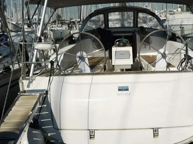 Exterior view of Hermes, a Bavaria Cruiser 41 sailboat at Thessaloniki, Greece