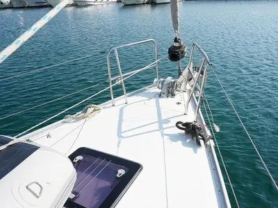 Deck of Hermes, a Bavaria Cruiser 41 sailboat at Thessaloniki, Greece