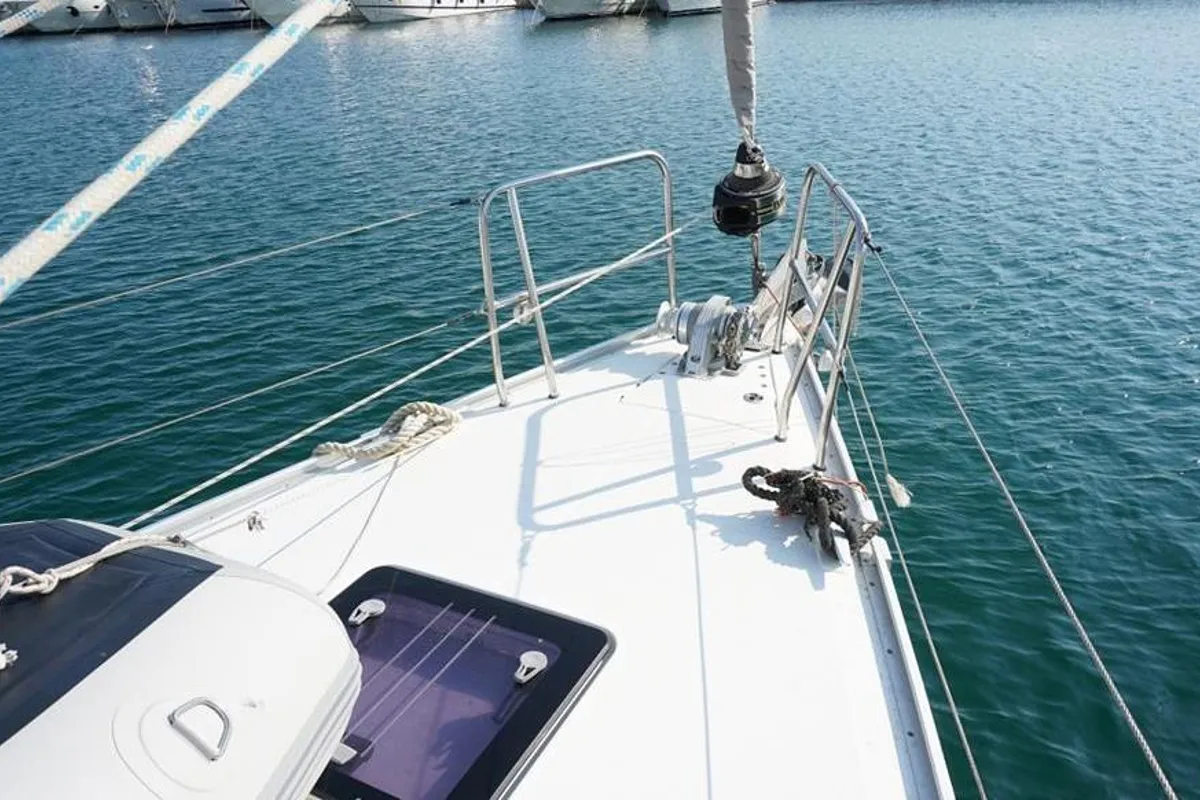 Deck of Hermes, a Bavaria Cruiser 41 sailboat at Thessaloniki, Greece
