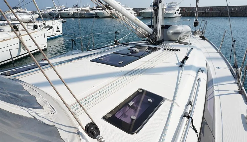 Deck of Hermes, a Bavaria Cruiser 41 sailboat at Thessaloniki, Greece
