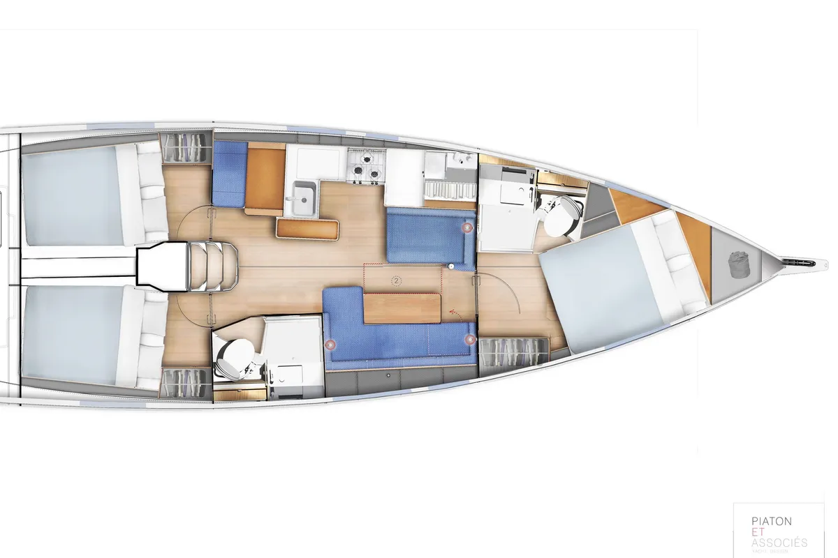 Floor plan of Magic Moments, a Jeanneau Sun Odyssey 410 sailboat at Grad Pula, Croatia