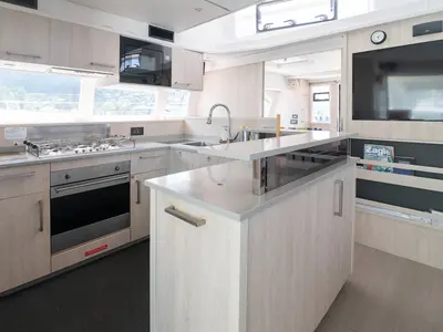 Galley of Between, a Leopard 58 catamaran at Roche Caiman, Seychelles