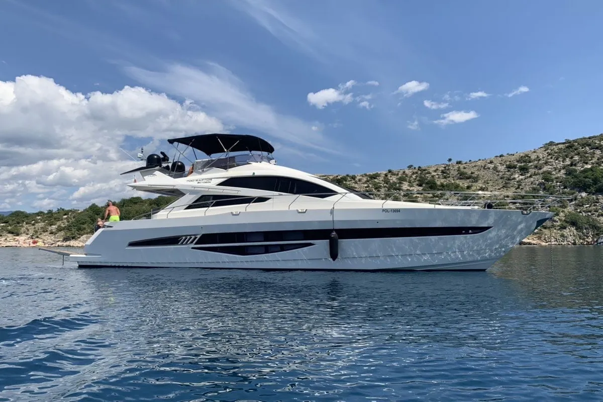 Obession Two, a Galeon 700 Skydeck motor yacht at Novi Vinodolski, Croatia