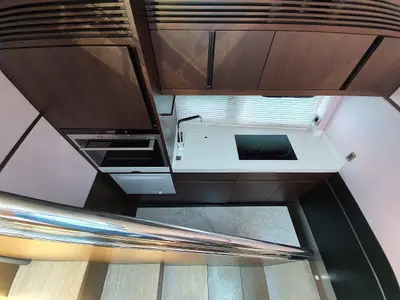 Galley of Obession Two, a Galeon 700 Skydeck motor yacht at Novi Vinodolski, Croatia