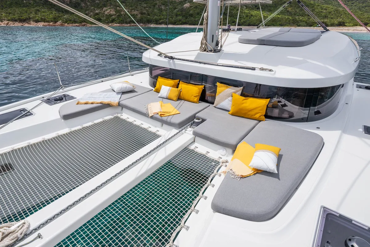 Deck of SIGA-SIGA, a Lagoon 38 catamaran at Municipal Unit of Lefkada, Greece