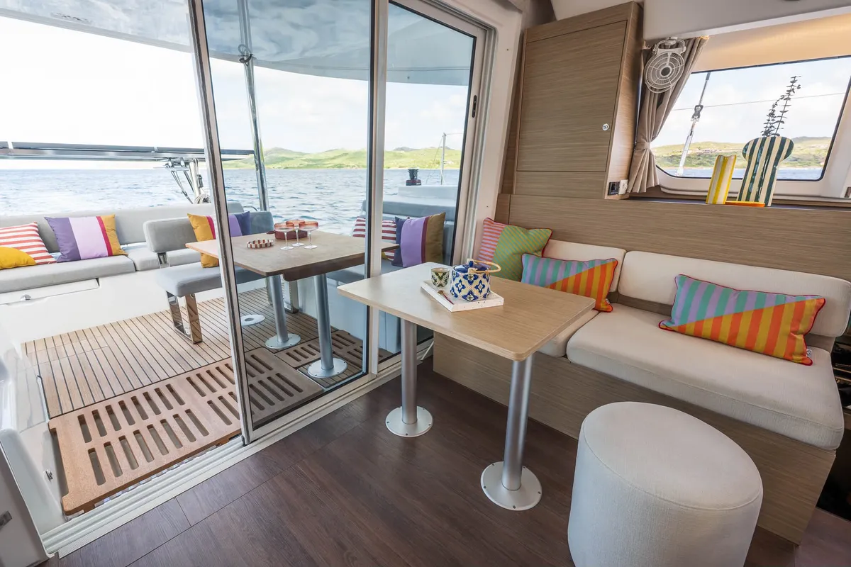Salon of SIGA-SIGA, a Lagoon 38 catamaran at Municipal Unit of Lefkada, Greece