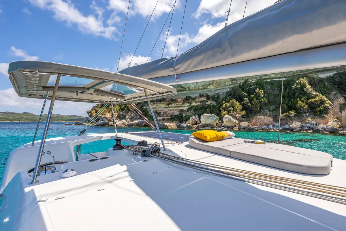 Deck of SIGA-SIGA, a Lagoon 38 catamaran at Municipal Unit of Lefkada, Greece
