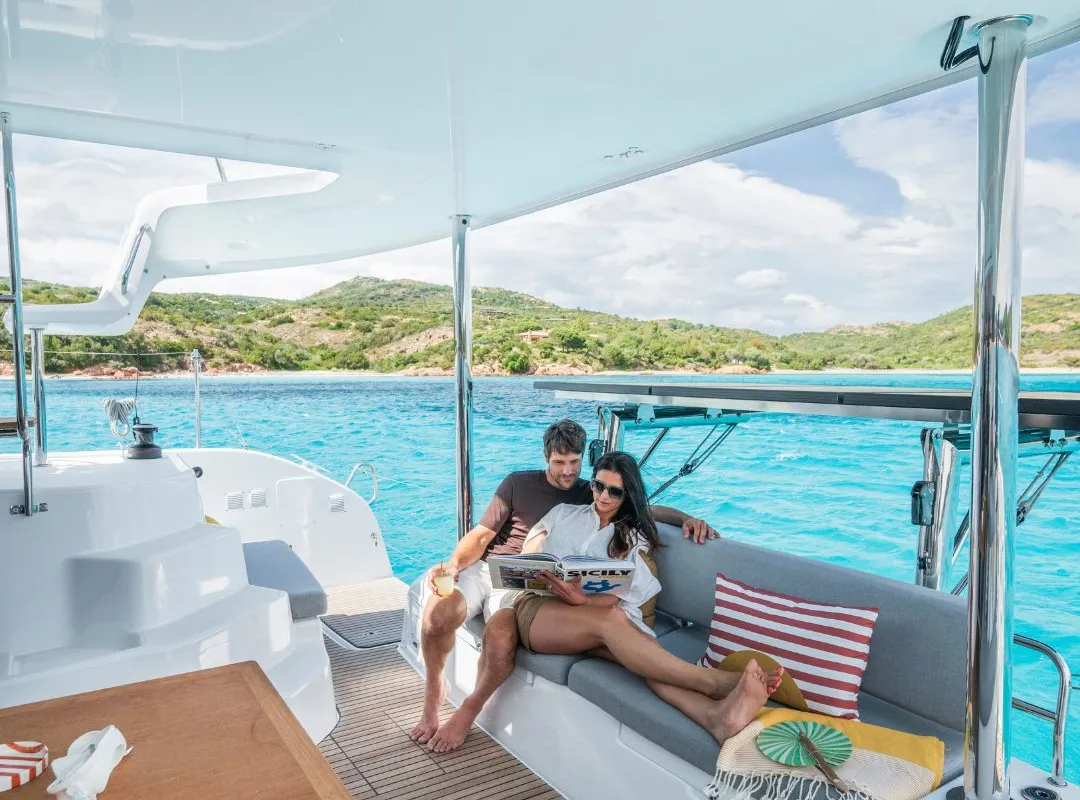 Deck of SIGA-SIGA, a Lagoon 38 catamaran at Municipal Unit of Lefkada, Greece