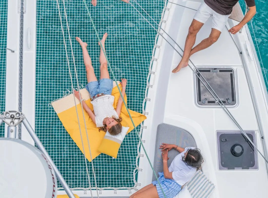 Deck of SIGA-SIGA, a Lagoon 38 catamaran at Municipal Unit of Lefkada, Greece