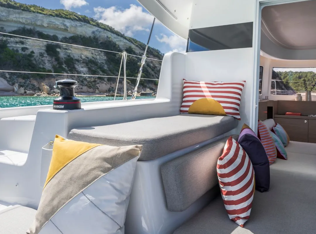 Deck of SIGA-SIGA, a Lagoon 38 catamaran at Municipal Unit of Lefkada, Greece