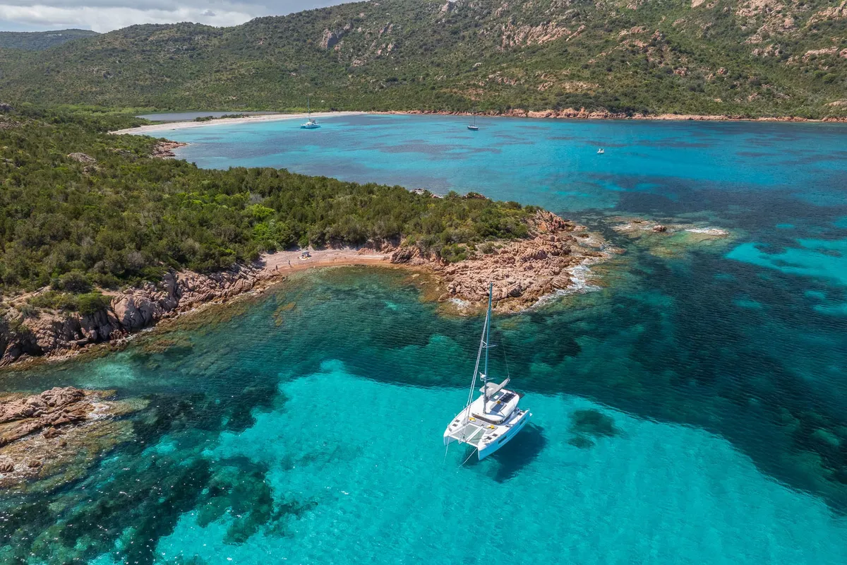 Exterior view of SIGA-SIGA, a Lagoon 38 catamaran at Municipal Unit of Lefkada, Greece