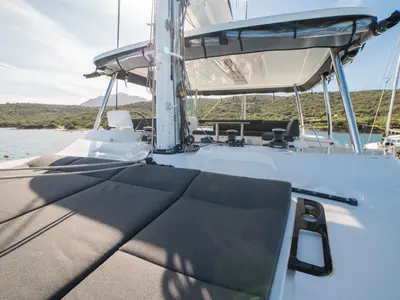 Deck of Chilli, a Lagoon 55 catamaran at Olbia, Italy