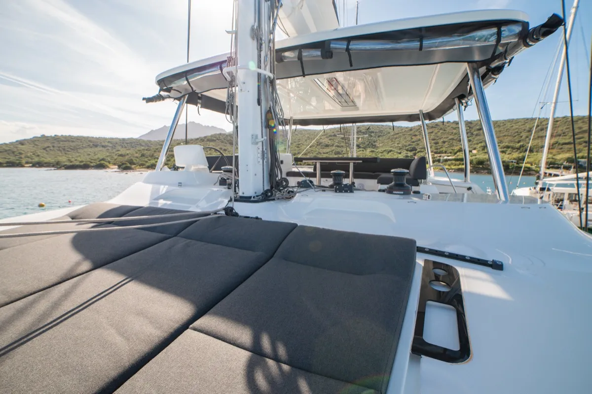 Deck of Chilli, a Lagoon 55 catamaran at Olbia, Italy