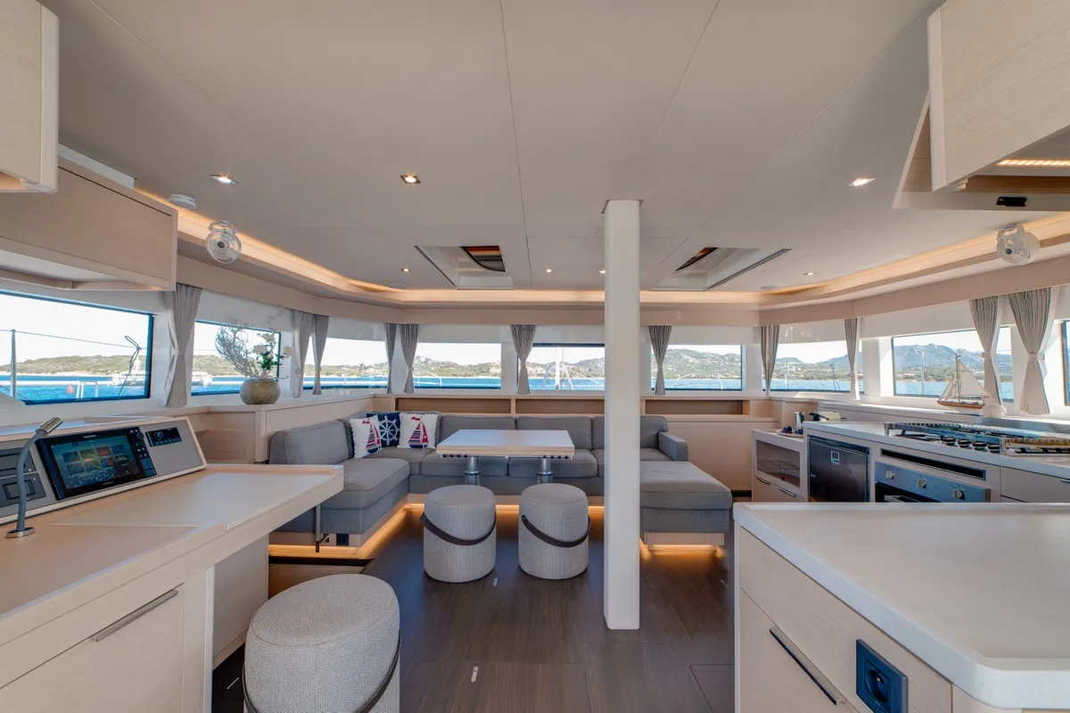Salon of Chilli, a Lagoon 55 catamaran at Olbia, Italy
