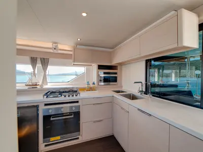 Galley of Chilli, a Lagoon 55 catamaran at Olbia, Italy