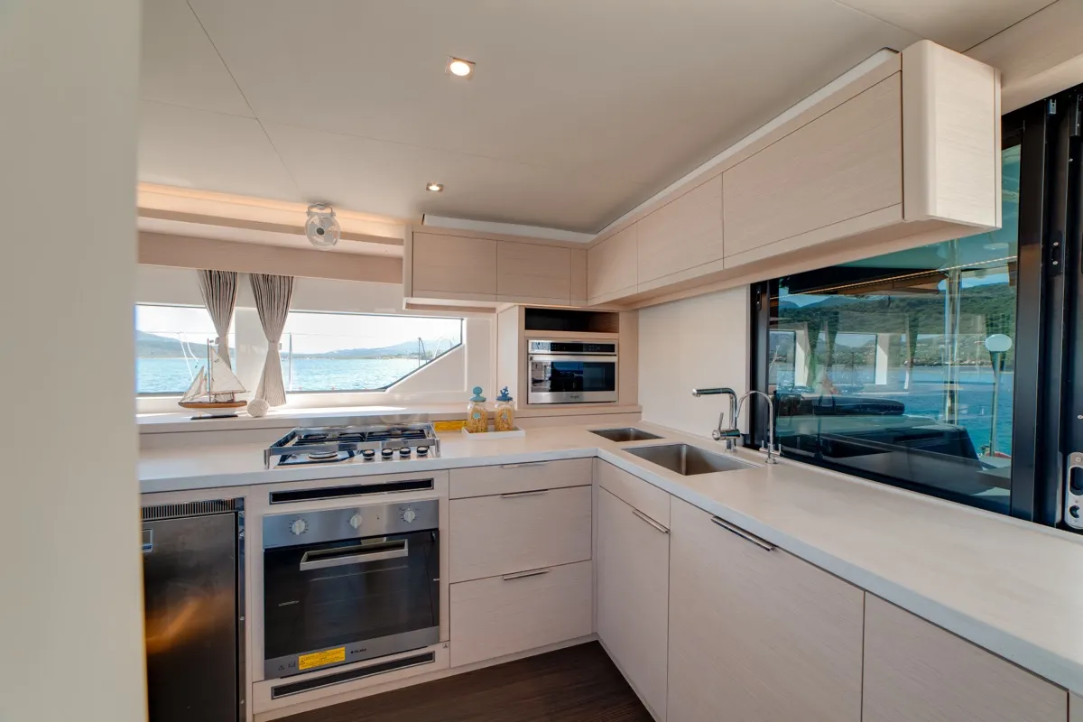 Galley of Chilli, a Lagoon 55 catamaran at Olbia, Italy