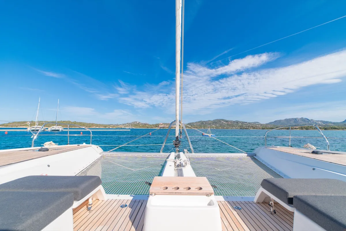 Deck of Chilli, a Lagoon 55 catamaran at Olbia, Italy