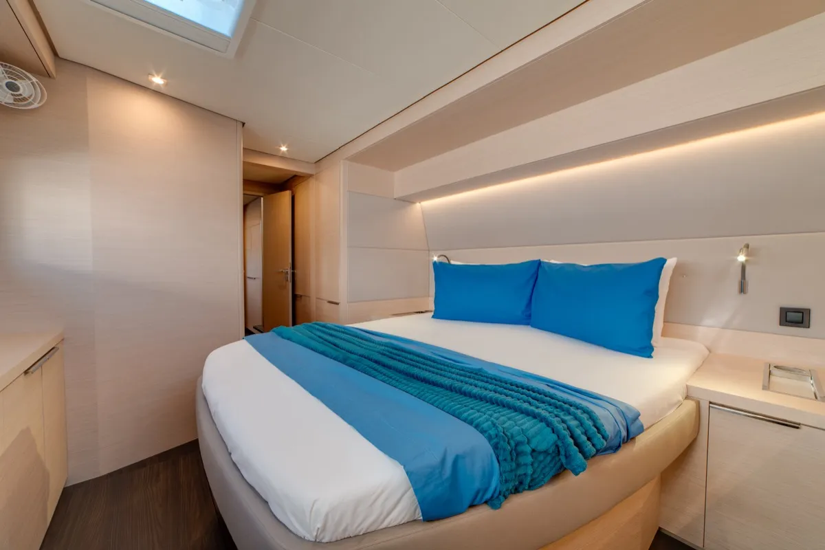 Cabin on Chilli, a Lagoon 55 catamaran at Olbia, Italy